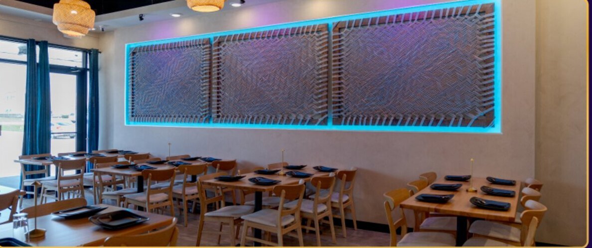 The dining room and carved wall panels